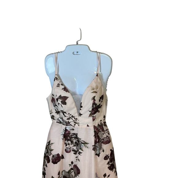 CRYSTAL DOLL Pink Metallic Floral Deep V-Neck Ball Gown Prom Bridesmaid Sz 3 - Picture 3 of 15